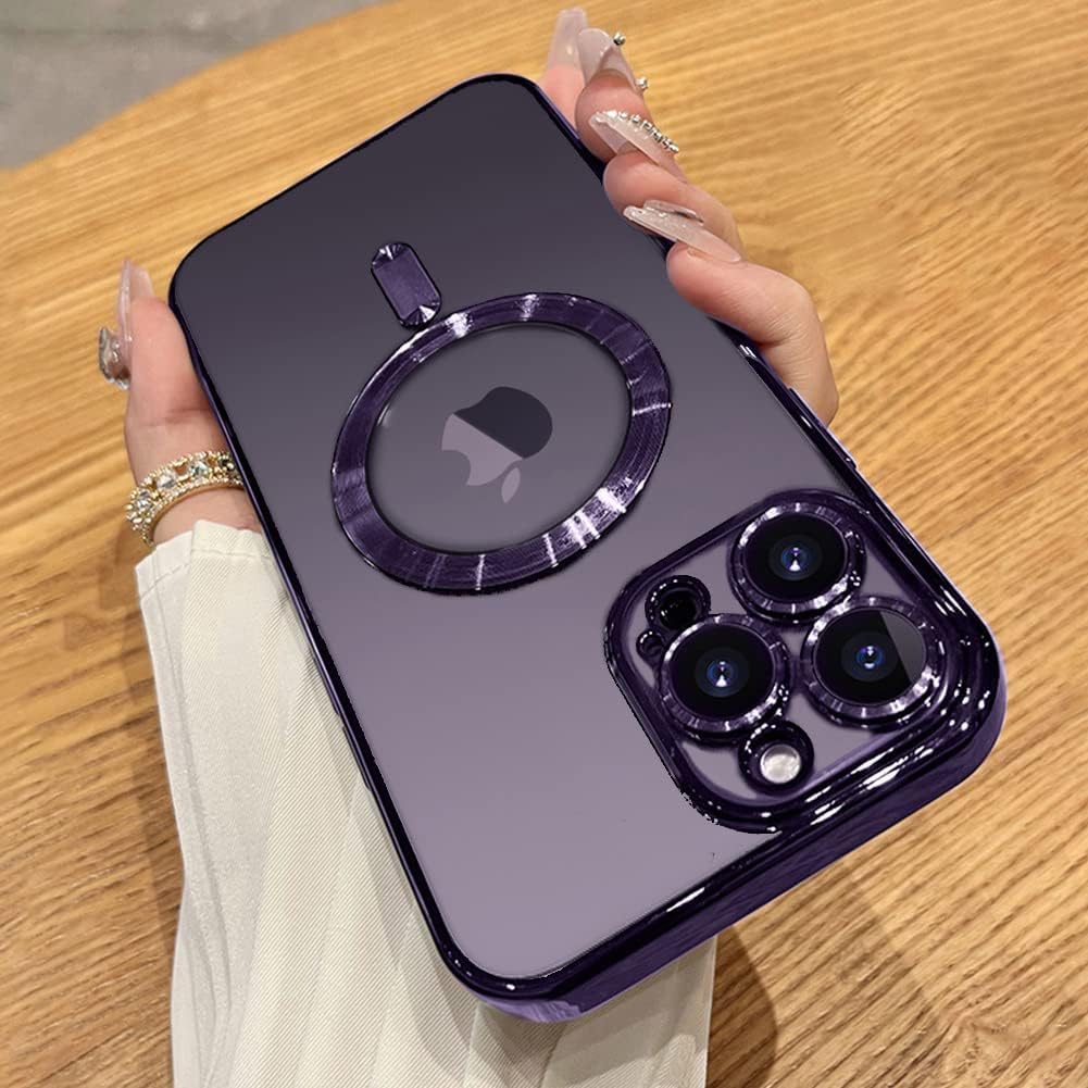 Tek.store Compatible iPhone 14 Pro Case with Camera Lens Protector (Compatible with MagSafe) Anti-Scratch Shockproof Protective Slim Electroplated iPhone 14 Pro Case for Women Men - Purple