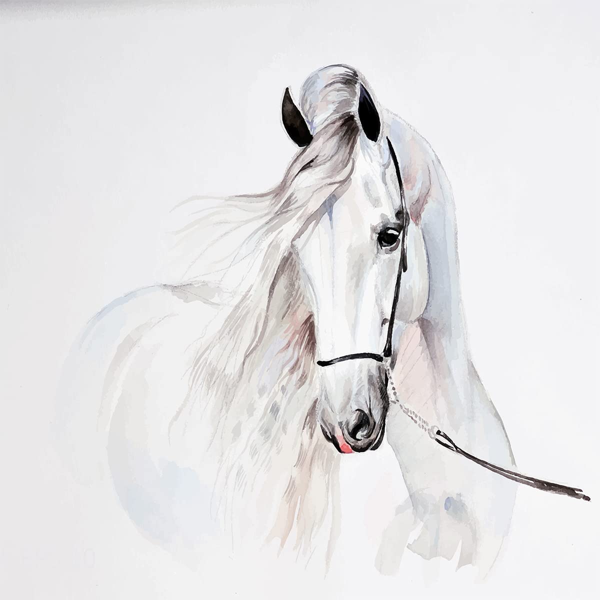 White Horse Upholstery Fabric for Chairs,Farmhouse Animal Horse Fabric by The Yard,Watercolor Horse Lover Fabric for Upholstery and Home DIY Projects,10 Yards,(L920*W150cm) White — image 1