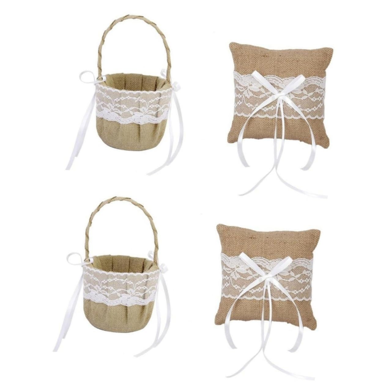 Ciieeo Set Di 2 Cuscini Portafiori in Iuta E Pizzo Da 6 Per Decorazioni Rustiche Da Matrimonio in Stile Country.