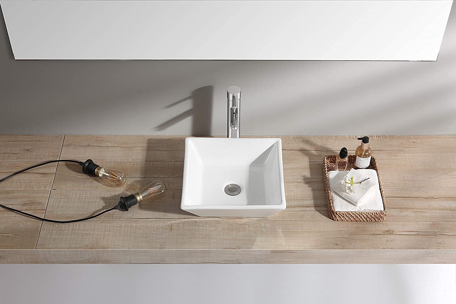 Home Supplies Square Ceramic Cloakroom Basin Hand Washing Sink, Modern Design Gloss White Countertop Basin Cloakroom Sink For Bathroom Lavatory, Vanity Cabinet (Square)
