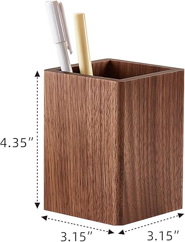 Miniatura 6 de LEILISI Portalápices, soporte de madera de nogal para escritorio, almacenamiento de maquillaje, escuela, hogar, oficina, accesorios de mesa y
