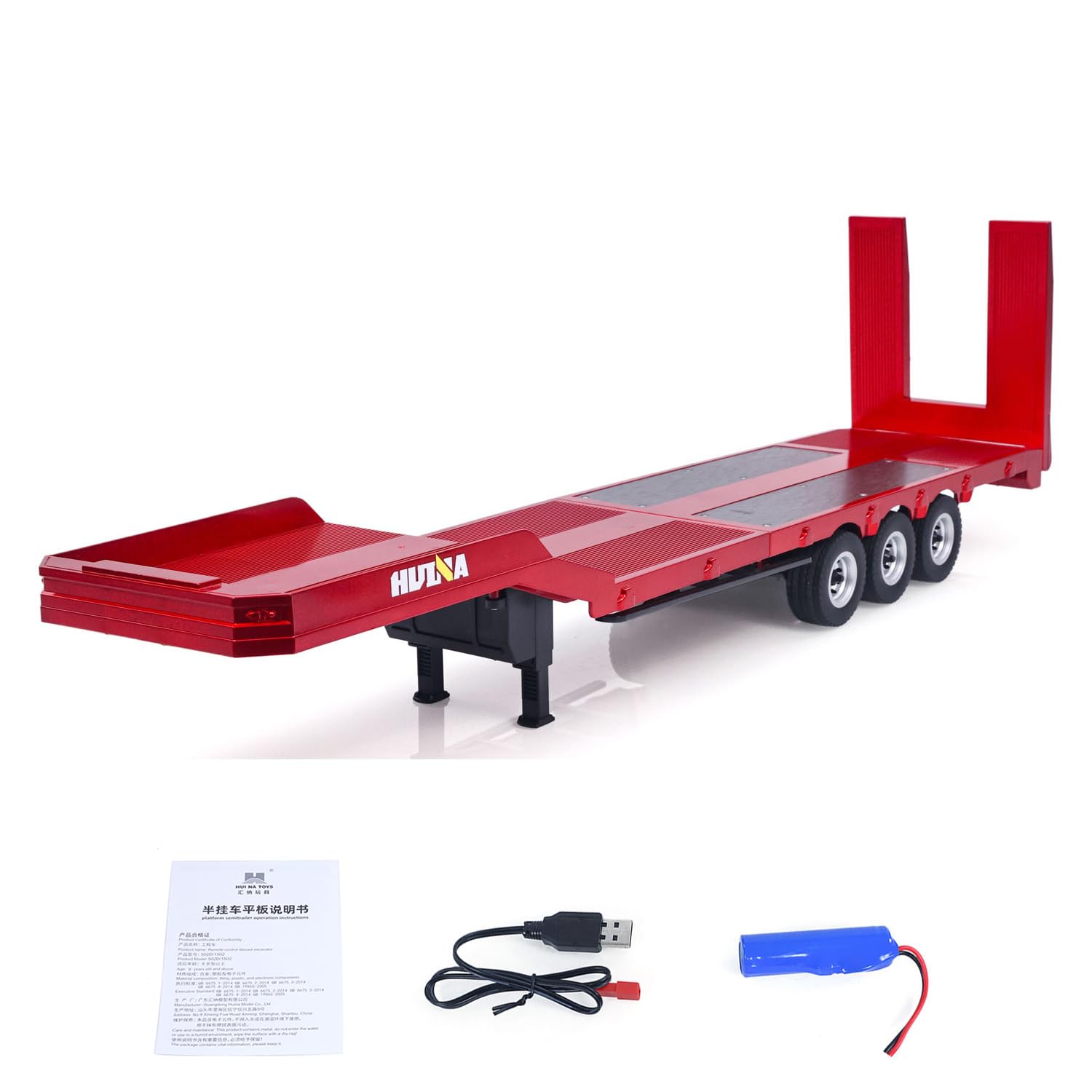 Disponibile a magazzino, semirimorchio in plastica pianale 1502 per 1/18 trattore con telecomando Huina 1501, gambe di supporto elettroniche, pianale posteriore, modello hobby, grado regalo