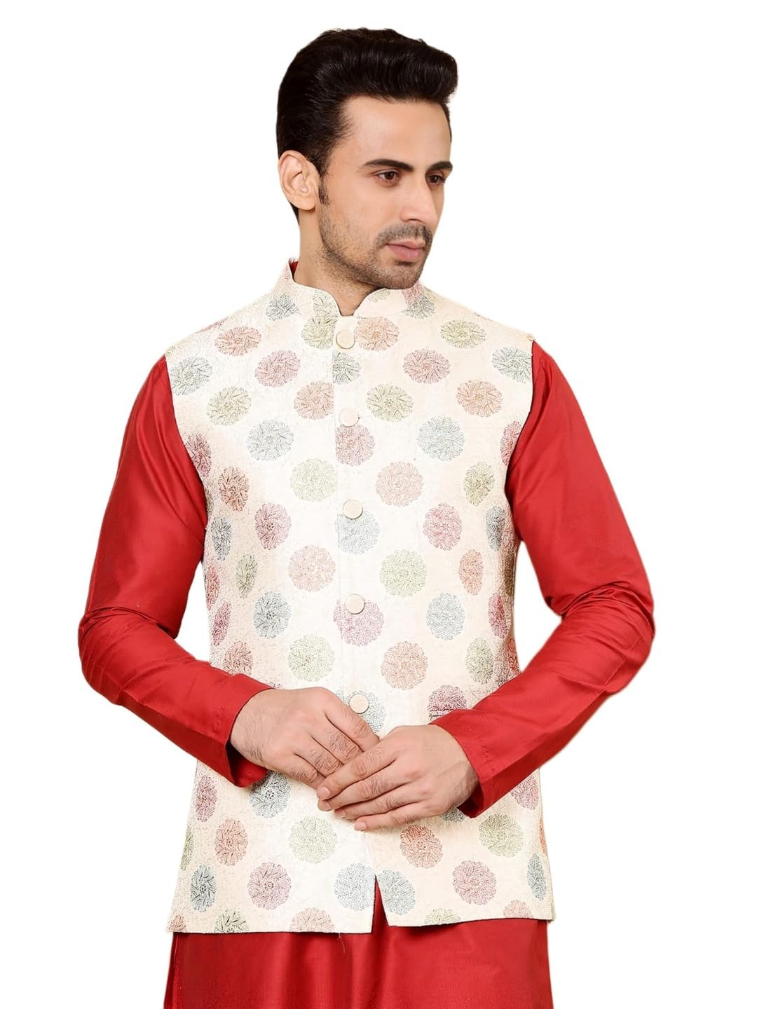 ms multi shades Men's Woven Design Embroidered Nehru Jacket-picture-26