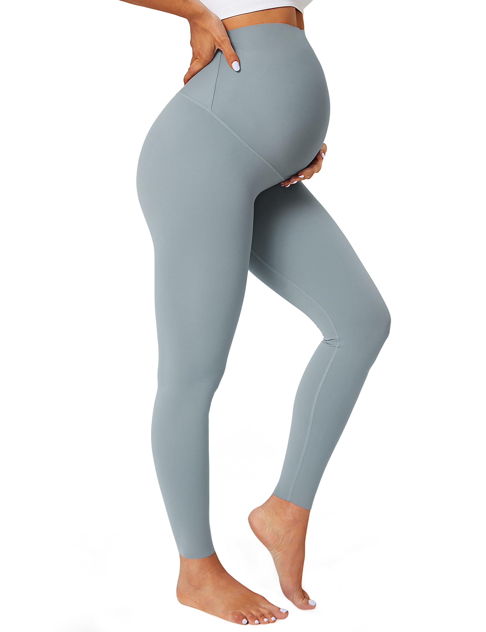BAYDI Nudi Damen Umstandsleggings mit Taschen Blickdichte Lange Schwangerschaftsleggings High Waist Umstandshose Damen Weich elastisch Schwangerschaftshose