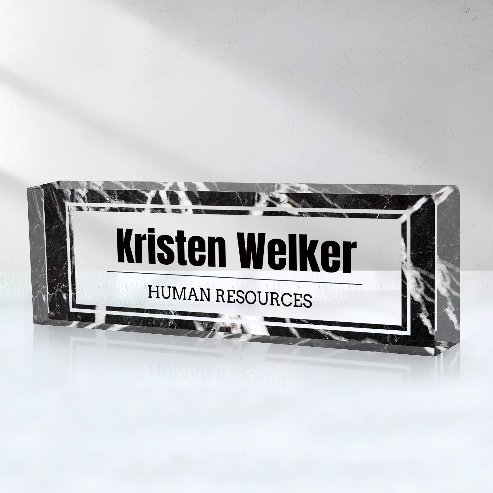 Custom Name Plate for Desk, Desk Name Plate Personalized, Office Decor for Women Men, Acrylic Desktop Accessories, Office Gifts for Coworkers Boss Teacher, Employee Appreciation Gifts (Black Marble)
