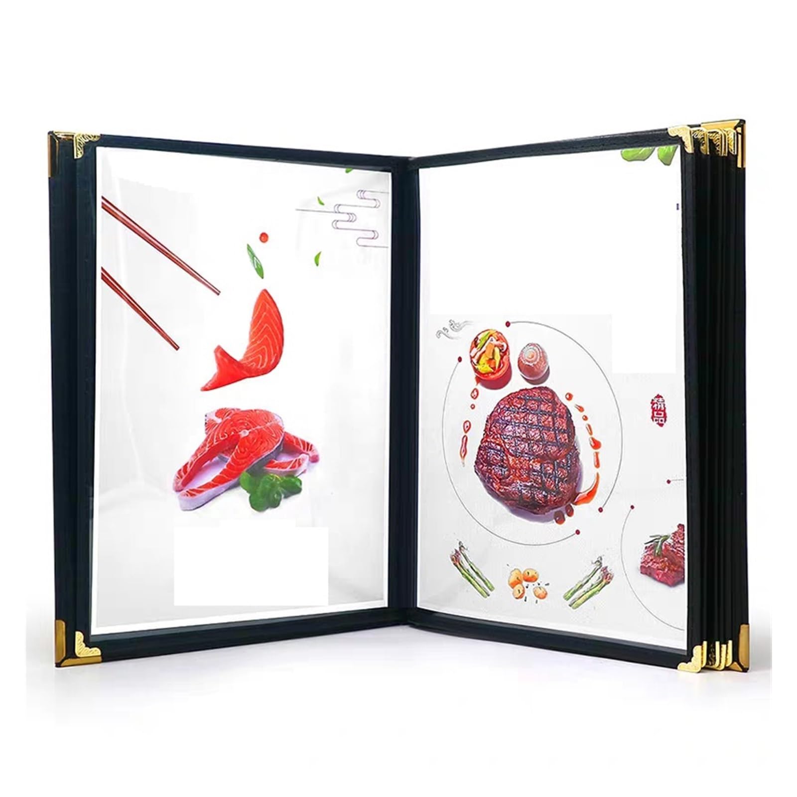 Portada de menú de restaurante 32X24.8CM for cubierta de lista precios menú cuero PU A4 con bolsillos transparentes(8 slots)
