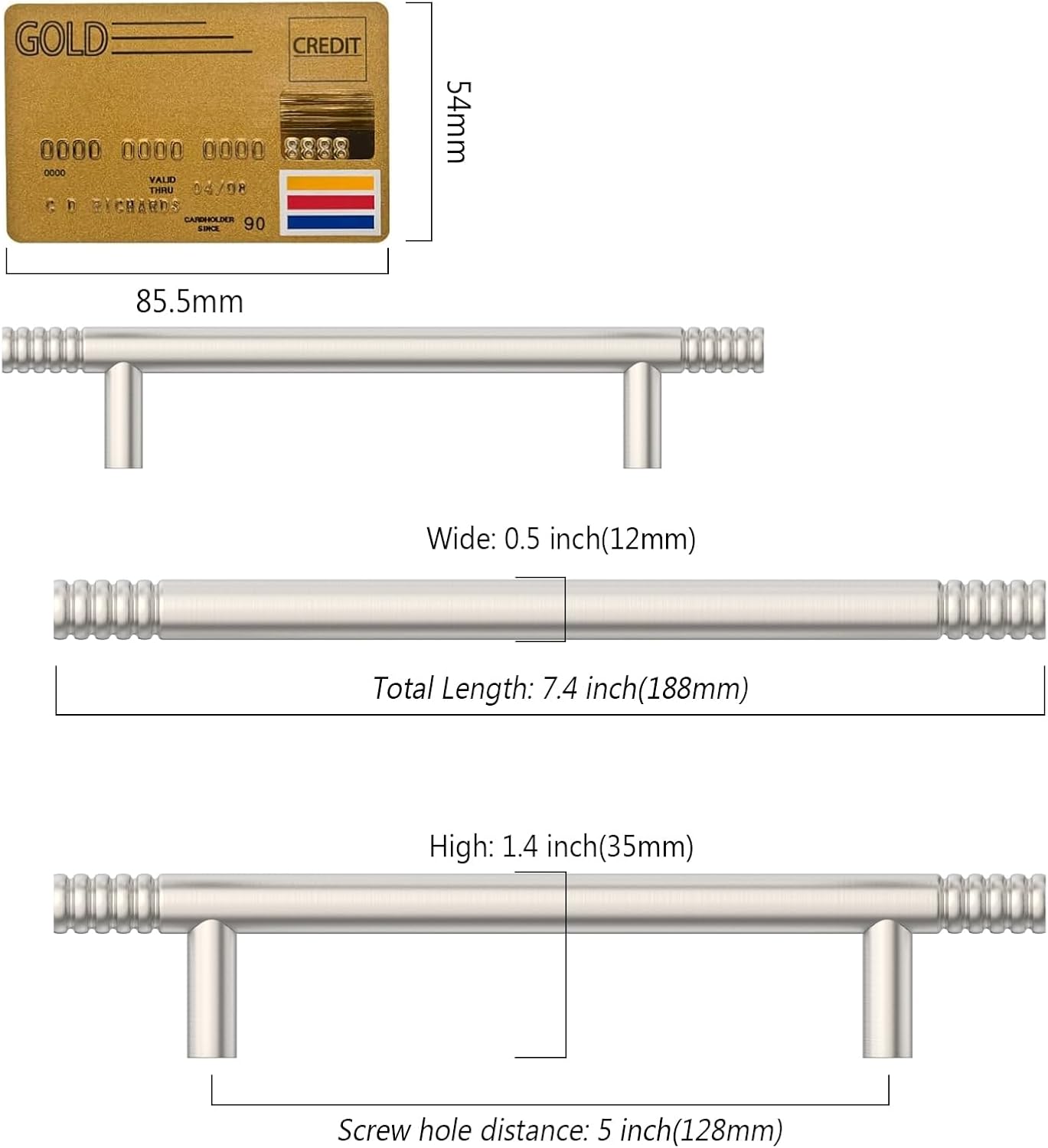 Amerdeco 10 Pack Brushed Satin Nickel Solid Cabinet Pulls 5 Inch(128MM) Hole Centers Kitchen Cabinet Handles Hardware ZH0070