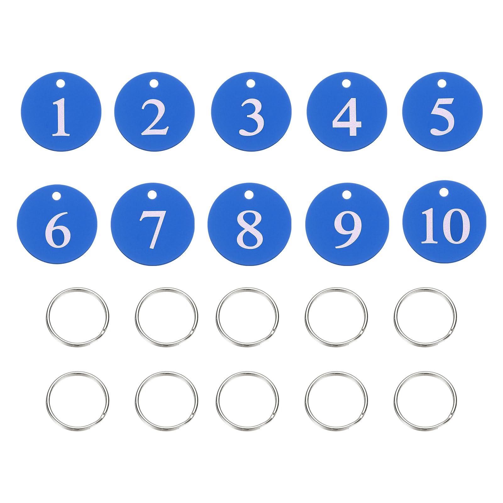 PATIKIL 10PCS Number Tags 1-10, Table Number Key Tags Aluminum Numbered Keychain Metal Round with Key Rings for Organizer Field Sales Hangers Clothes Labels ID, Blue