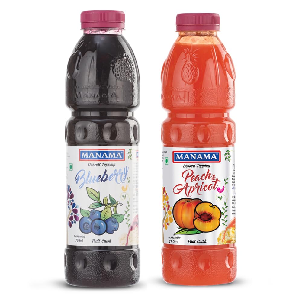 Manama Blueberry Crush and Peach and Apricot Crush | 750ML Each | Topping for Cakes, Pies and Shakes | Pack of 2-image-22