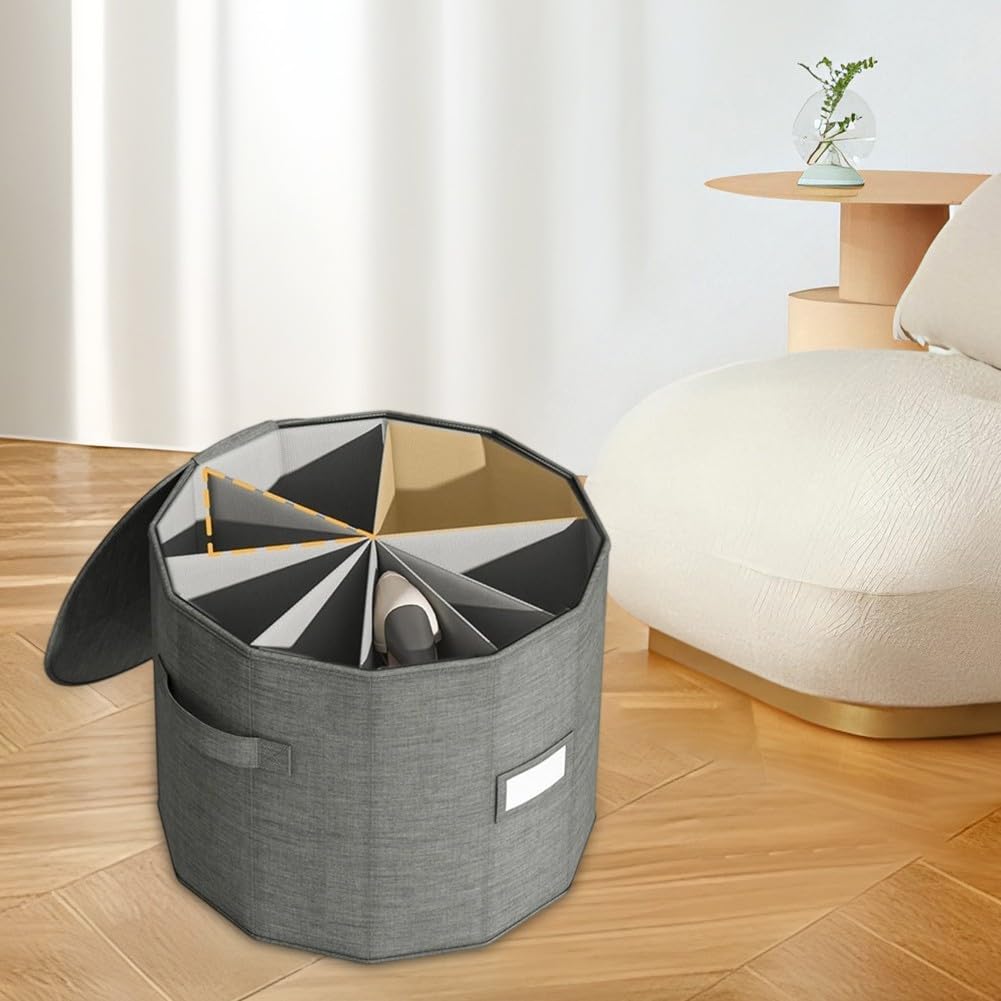 Organizer per scarpe rotondo – Scatola per scarpe cilindrica pieghevole con 8 scomparti, robusta fino a 40 kg, salvaspazio per scarpe da ginnastica e stivali, in poliestere, grigio, 33,5 x 36 cm, per