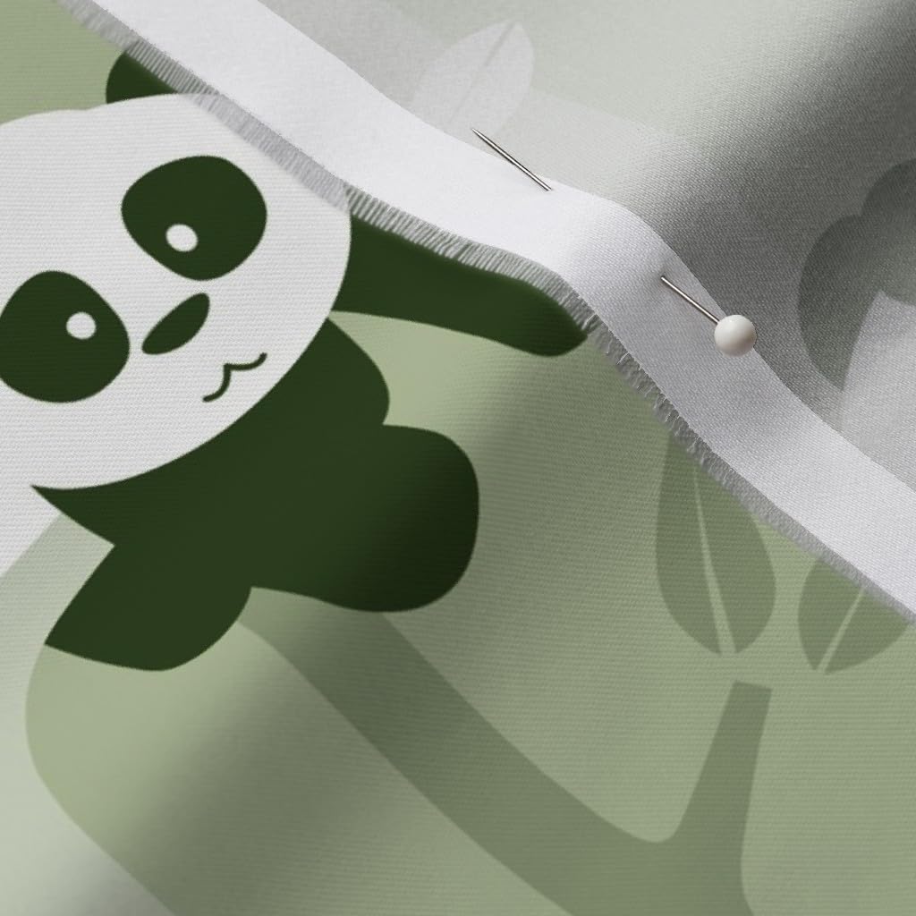 Spoonflower Fabric - Panda Forest Kids Animals Bear Army Green Monochrome Jungle China Printed on Organic Cotton Sateen Fabric by The Yard - Sewing Quilting Apparel Home Decor