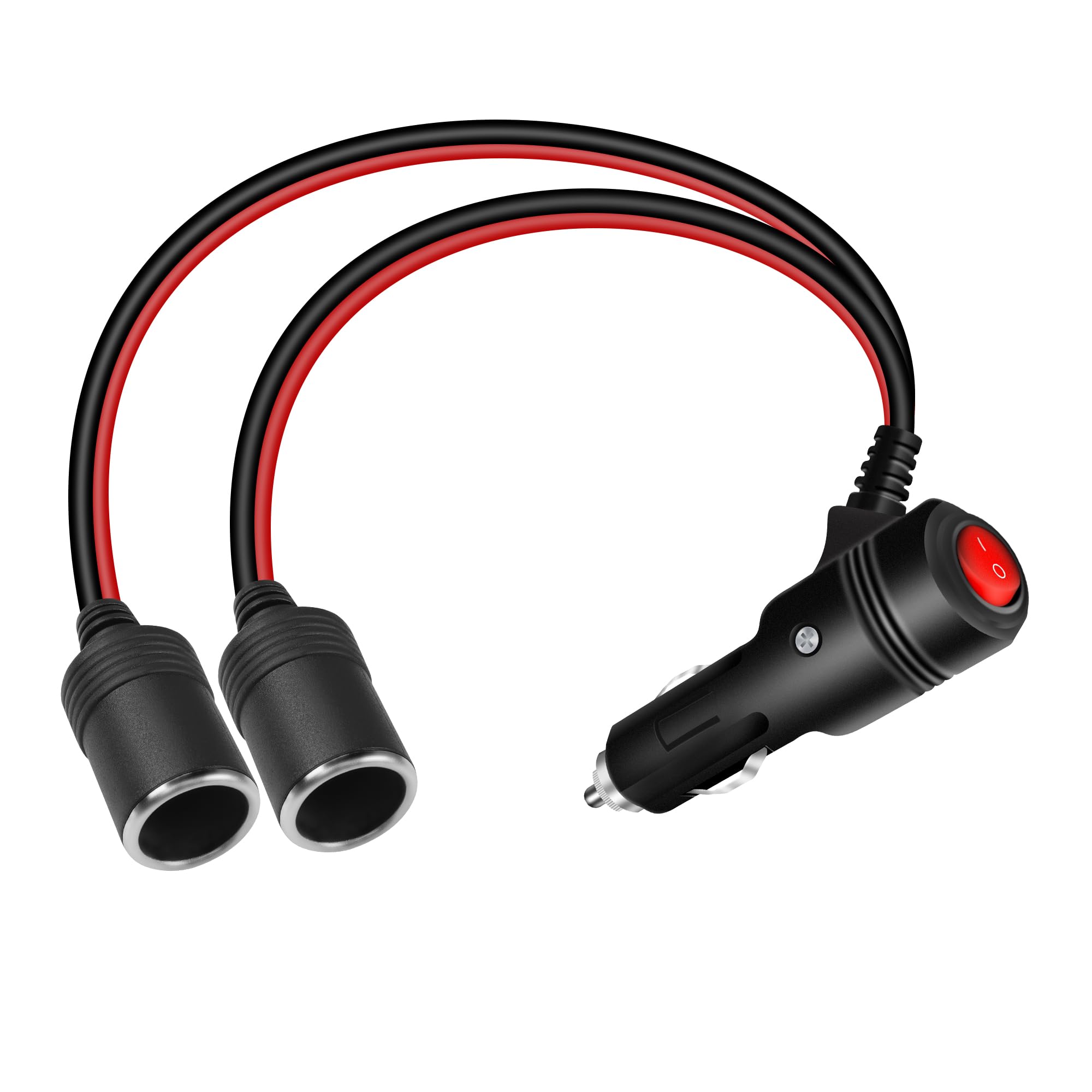 RIIEYOCA Splitter Accendisigari Auto 1 A 2 Prese – 12V/24V Con Interruttore E Fusibile – Cavo 25 Cm