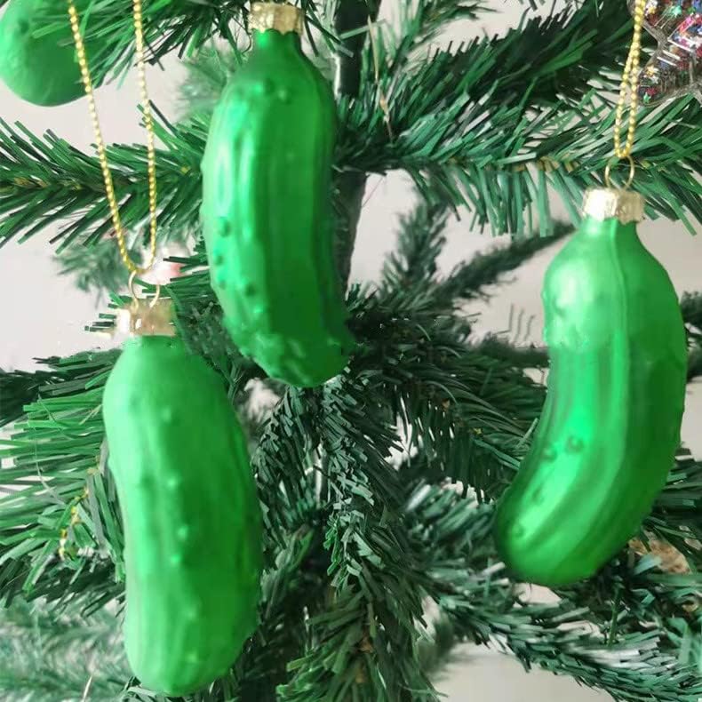 Miniatura 5 de 10 piezas de adornos de cristal de encurtidos de la suerte, adorno de cristal verde para árbol de Navidad para la familia, decoración de tradición,