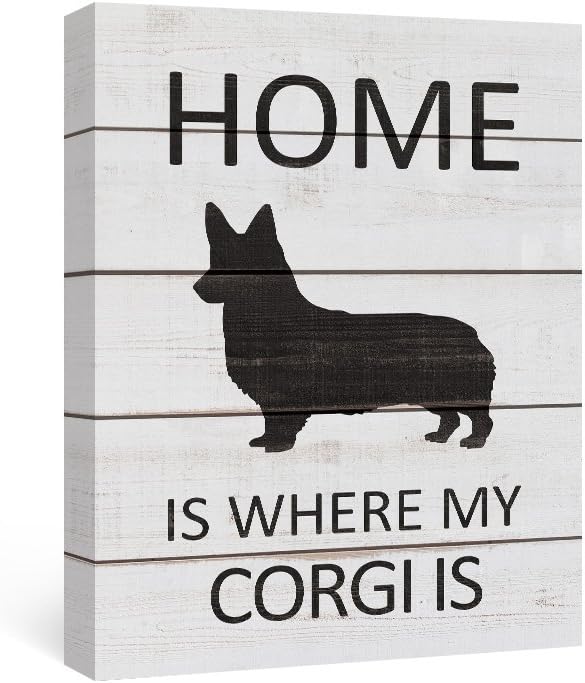 SUMGAR Animal Wall Art Black and White Wall Decor Bedroom Dog Modern Pictures Puppy Grey Canvas Paintings Gray Quotes Prints Sayings Framed Artwork Front Door Corgi Gifts,12x16 inch