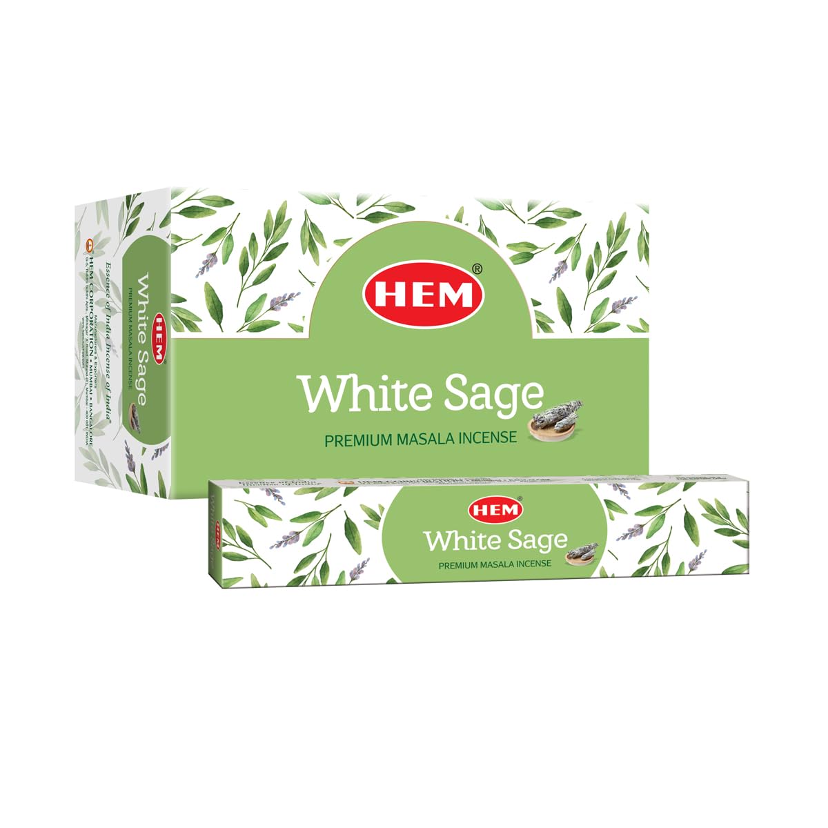 HEM White Sage Masala Incense Sticks – 12 Packets (15g Each) | Premium Handcrafted Aroma | Calming & Purifying Scent for Meditation, Yoga & Spiritual Spaces | Long-Lasting Fragrance.