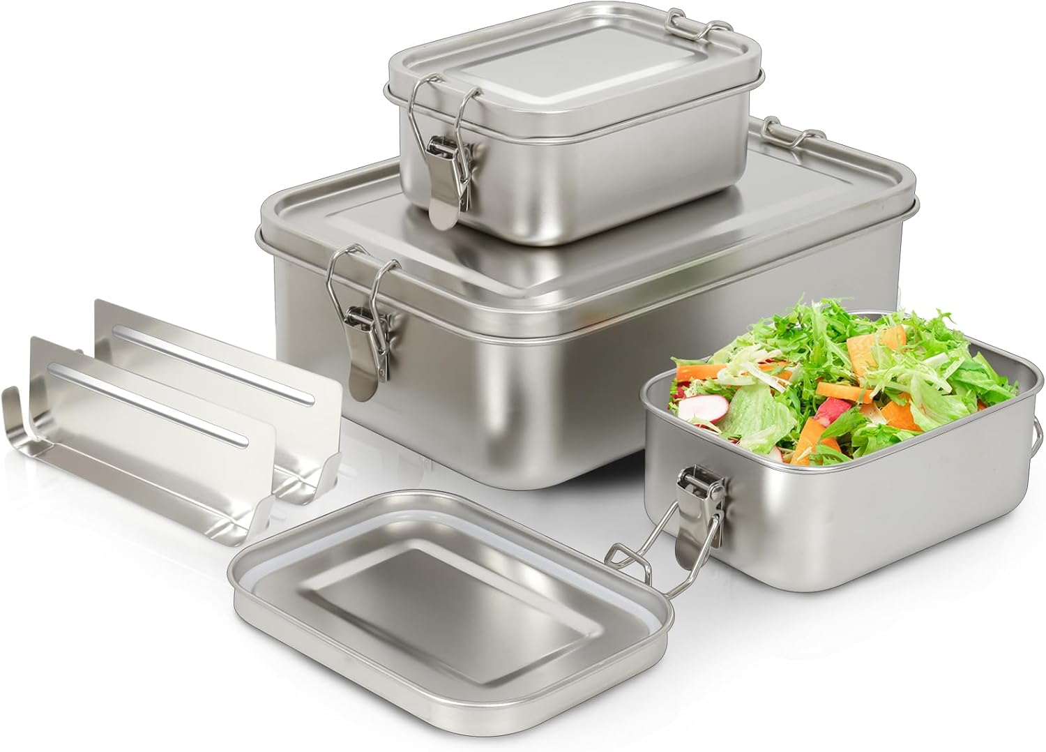 304 Stainless Steel Bento Box 3 Pack - Stainless Containers With Lids - Leak-Proof & Stackable - 2400/550/550ml - Food Storage for Soup, Salad, Leftovers