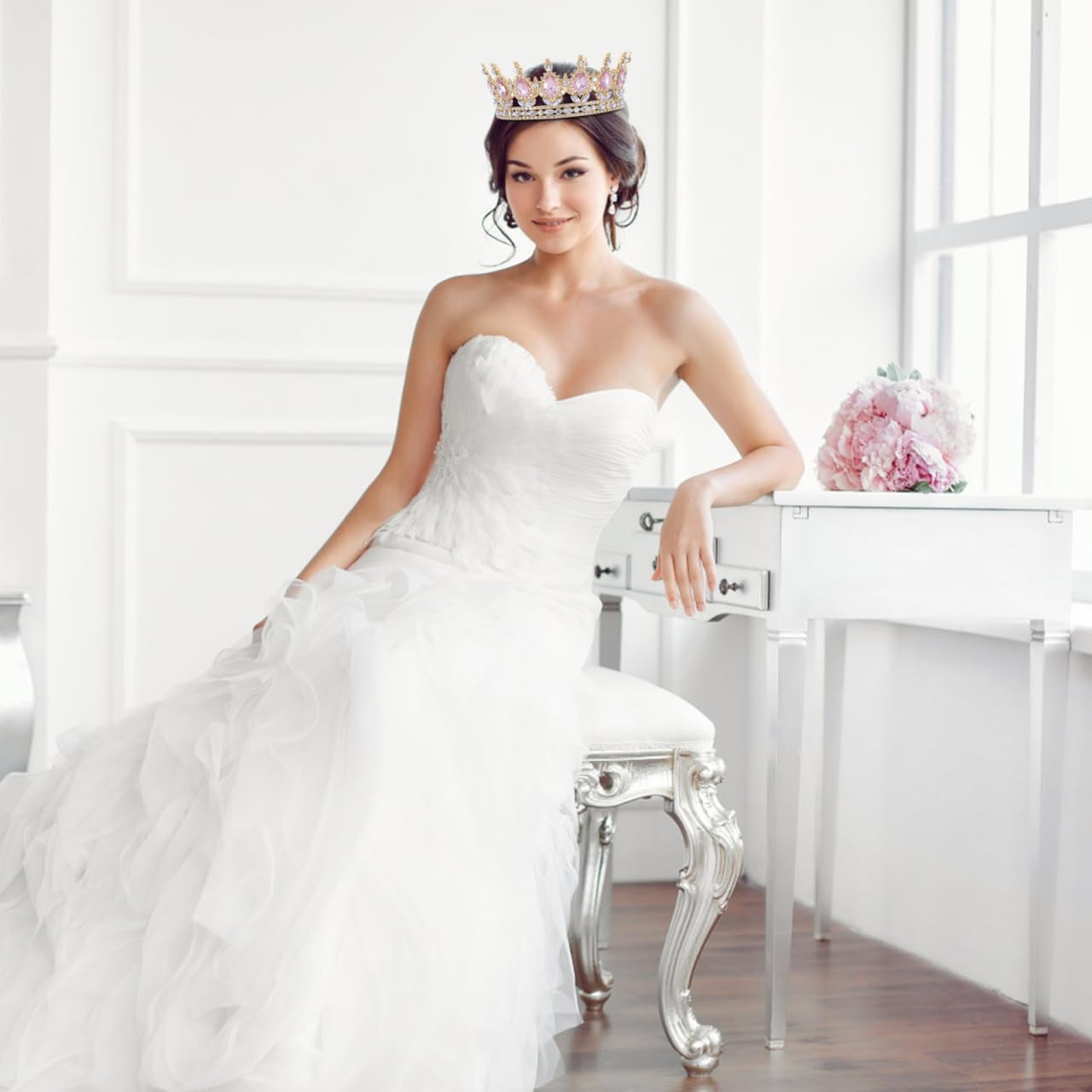 Healvian Tiara nupcial reina de diamantes de imitación joyería de diamantes de imitación boda accesorios para el pelo para el baile de graduación coleteros con perlas flor de boda Rhinestone