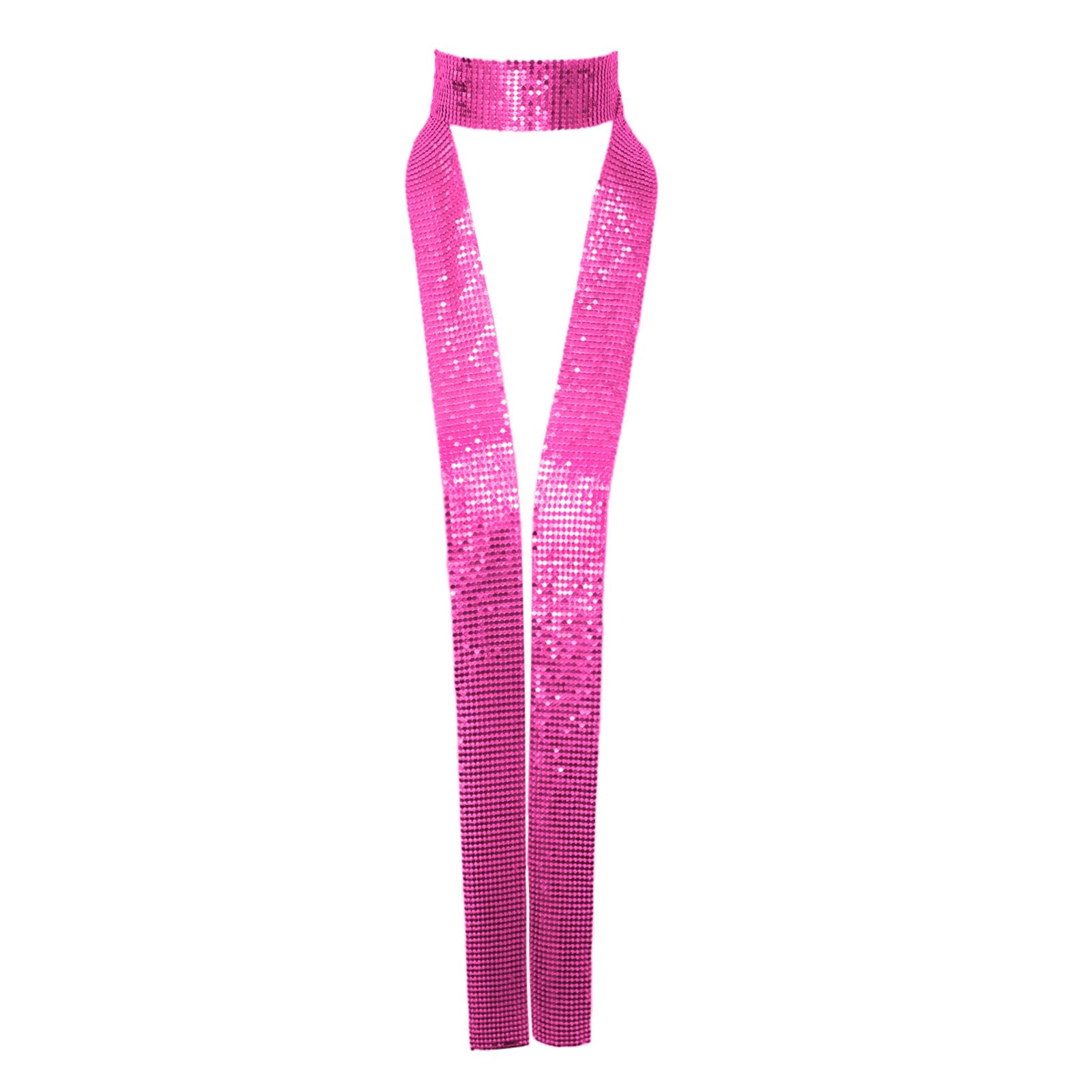 Metal Sequin Ties for Women Long Skinny Scarves, Sparkly Glitter Scarf Necktie Belt for Party Prom Wedding Daily