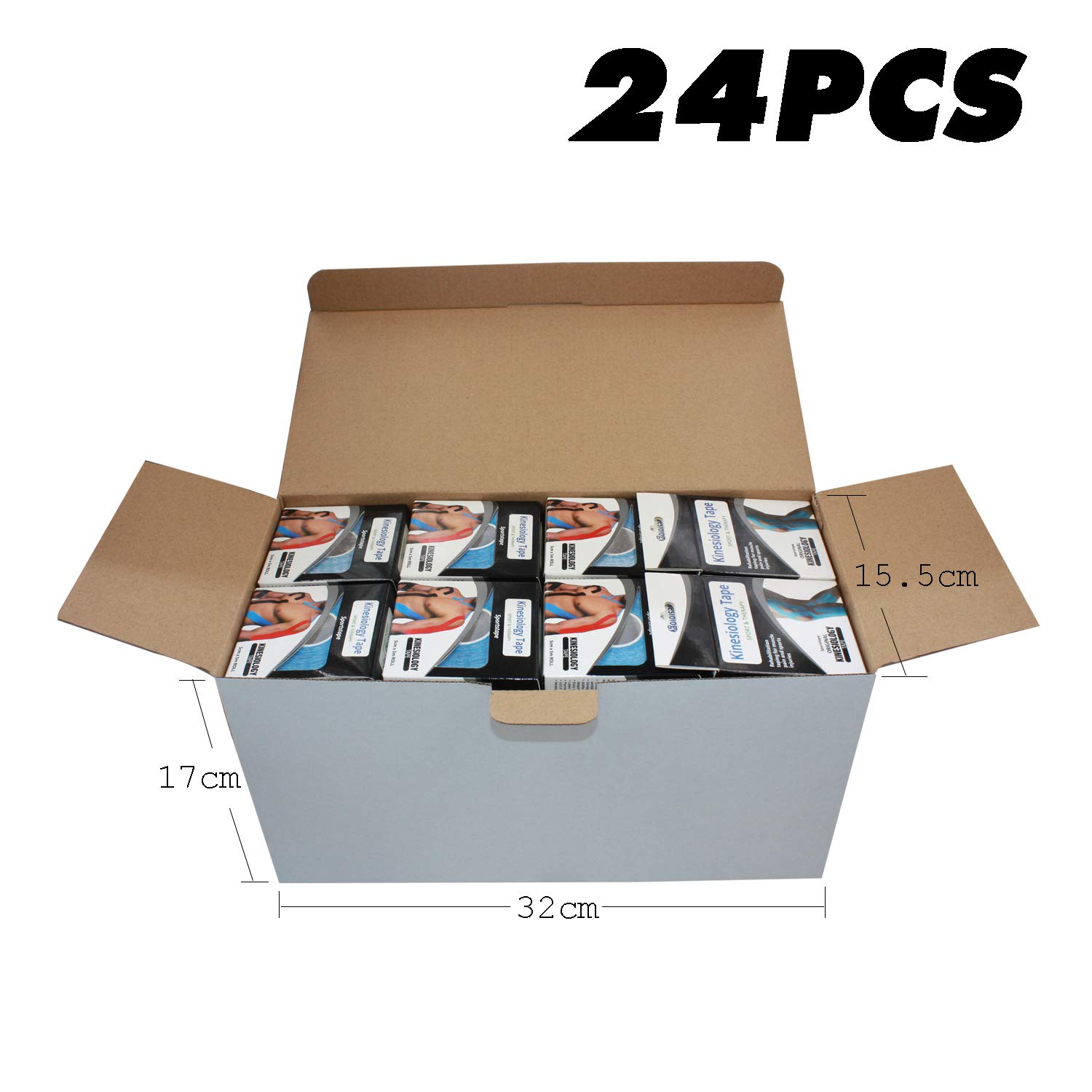 Lot de 24 bandes de kinésiologie de 5 cm x 5 m - Pour muscles, kinésiologie, sport, thérapeutique, blessures, bandages élastiques pour le sport, la physiothérapie et la médecine, bleu