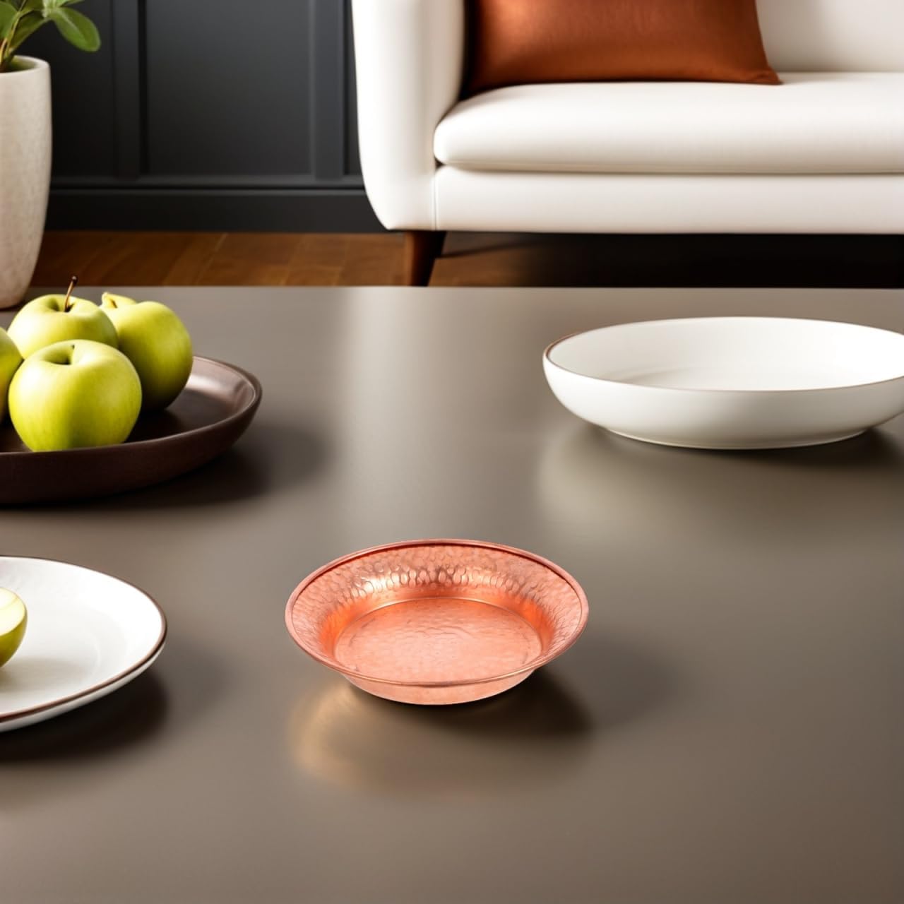 2pcs Copper Decorative Bowl: Hammered Finish Pure Copper Bowl Serving Nuts Plate Salad Fruits Dish Tibetan Offering Plate for Kitchen Table 10.9cm/4.29in