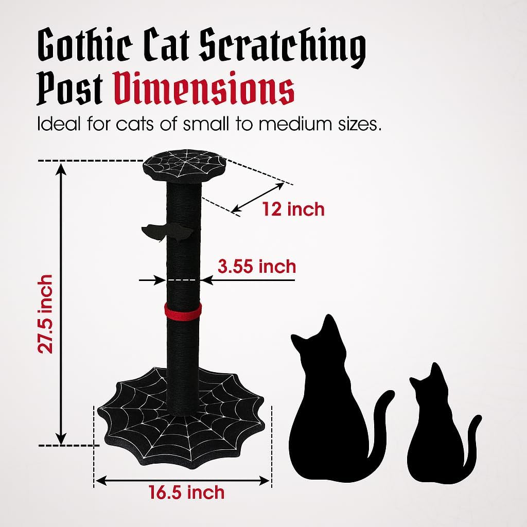 Gothic Cat Scratching Post with Spider Web Floor Foundation and Bat Toys, Halloween Cat Scratcher, Cat Scratchers for Indoor Cats, Black cat Scratcher, Spooky Cat Accessories from Littlesy