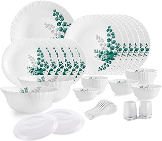 Cello Aqua Leaves Dazzle Series Opalware Dinner Set, 37 Pieces, Service for 6, White, Extra Large (Model: CLO_OPLWR_DZZL_A