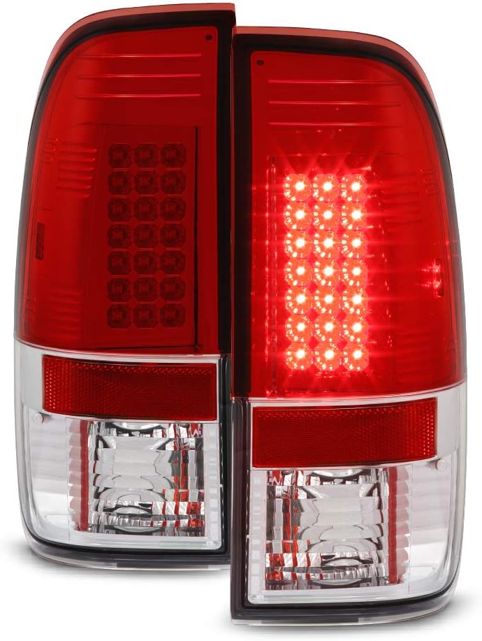ACANII - For 1997-2003 Ford F150 99-07 F250 F350 F450 Superduty Red Clear LED Tail Lights Brake Lamps Pair Left+Right