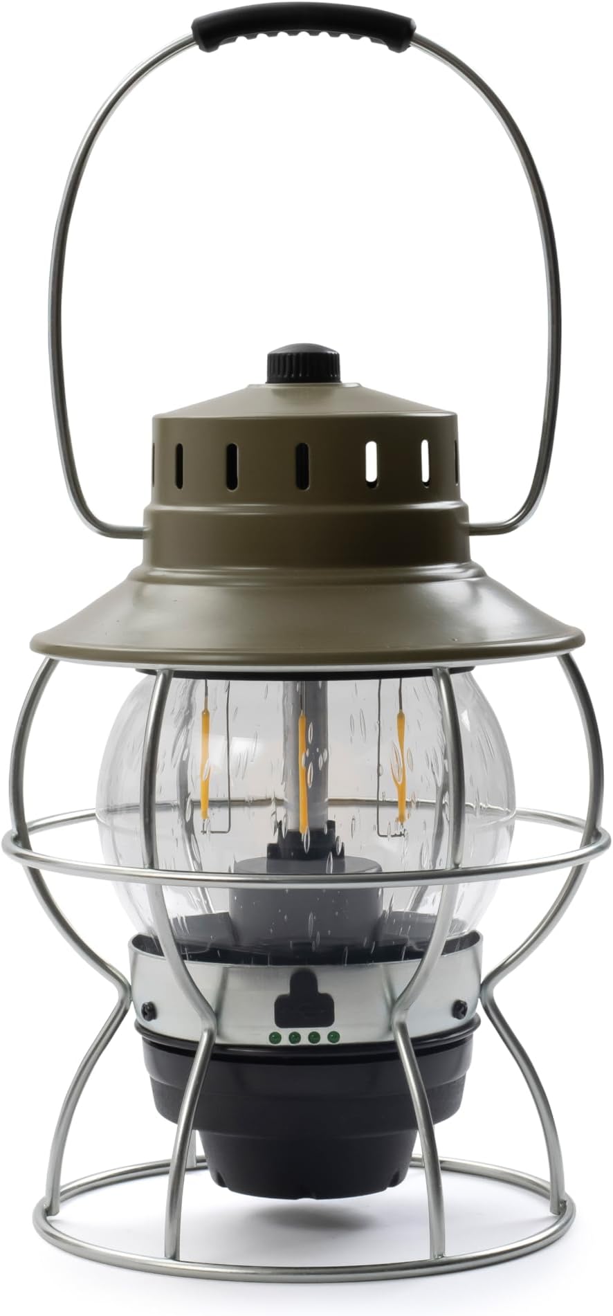 Railroad Lantern – Olive Drab, Vintage-Inspired LED Camping Lantern with Rechargeable Battery – Adjustable Brightness Outdoor Light for Camping Gear, Backyard, and Home Decor