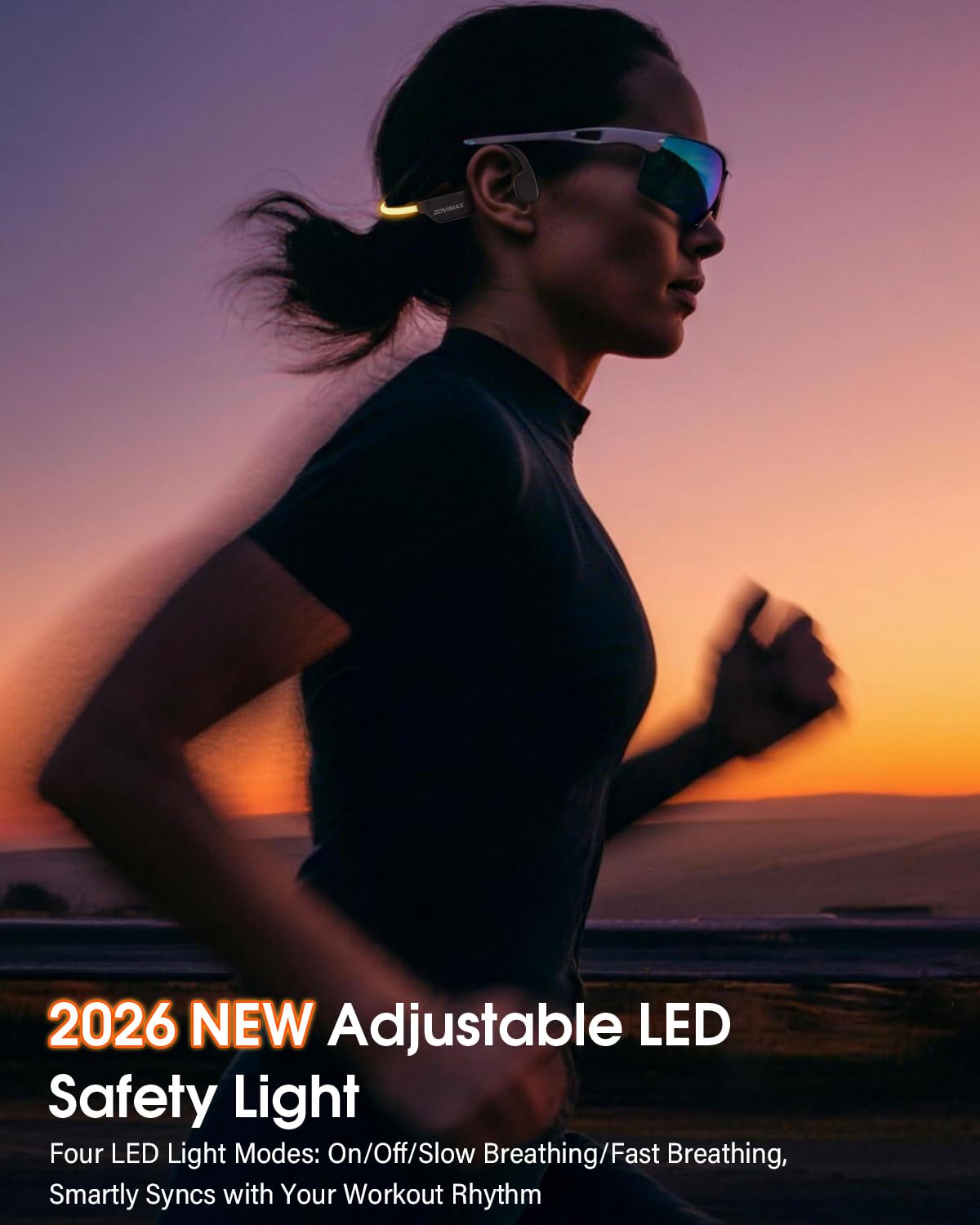 Knochenschall Kopfhörer Bluetooth 6.0 mit LED-Sicherheitslicht, Open Ear Sportkopfhörer Bluetooth mit Mikrofon, IP7 wasserdicht, 10Std Sportkopfhörer für Fitness/Radfahren/Laufen, Schwarz-Orange
