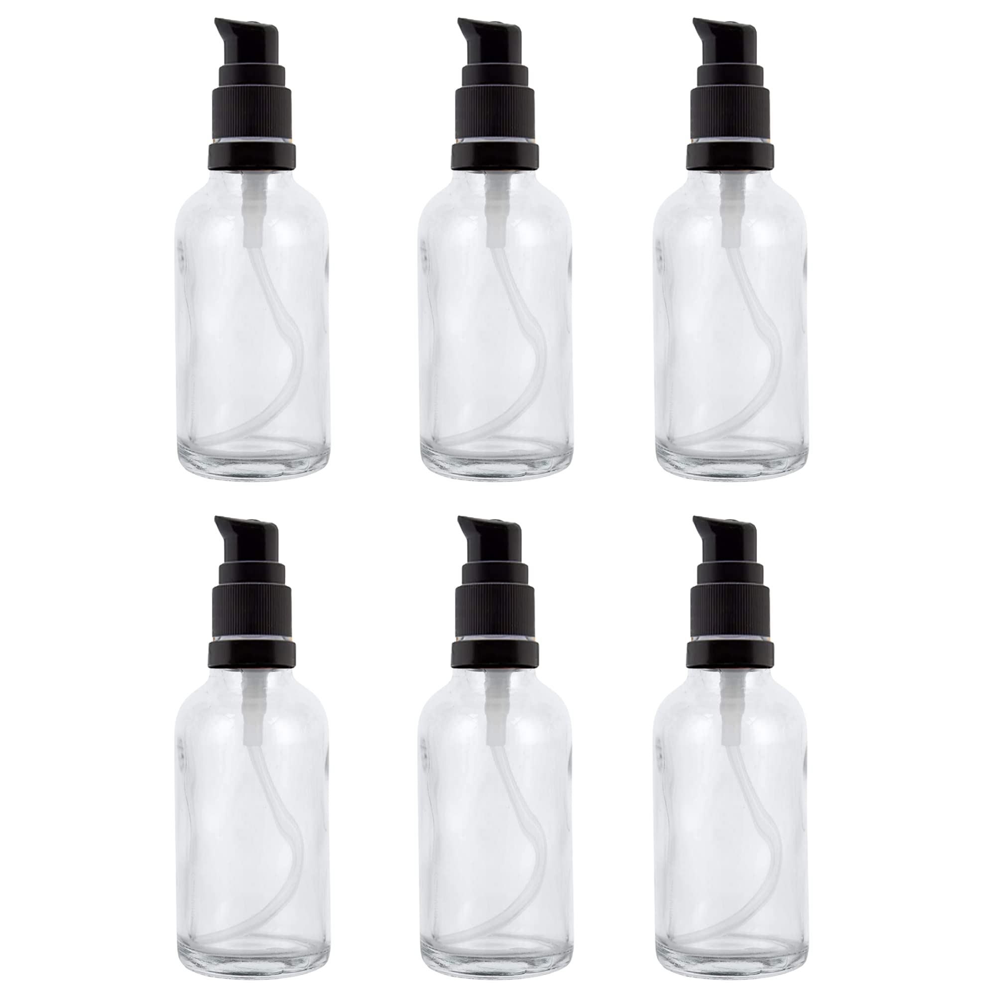 Devinez (Pack of 6) Multipurpose Refillable Transparent Clear Round Glass Bottle, 50 ml with Black Lotion Pump with Cap for Cosmetics, Serum, Essential Oils, Blends, Skin Care, Travel, Toners & DIY-image-40