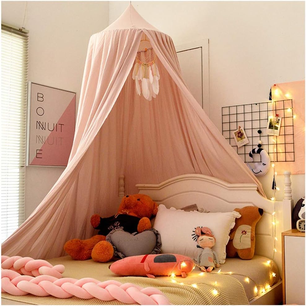 Generic Hanging Canopy Round Dome Curtain Net Nursery Room Decorations Mosquito Net for Bed Play Tents Bed Netting Canopy (Pink 1)