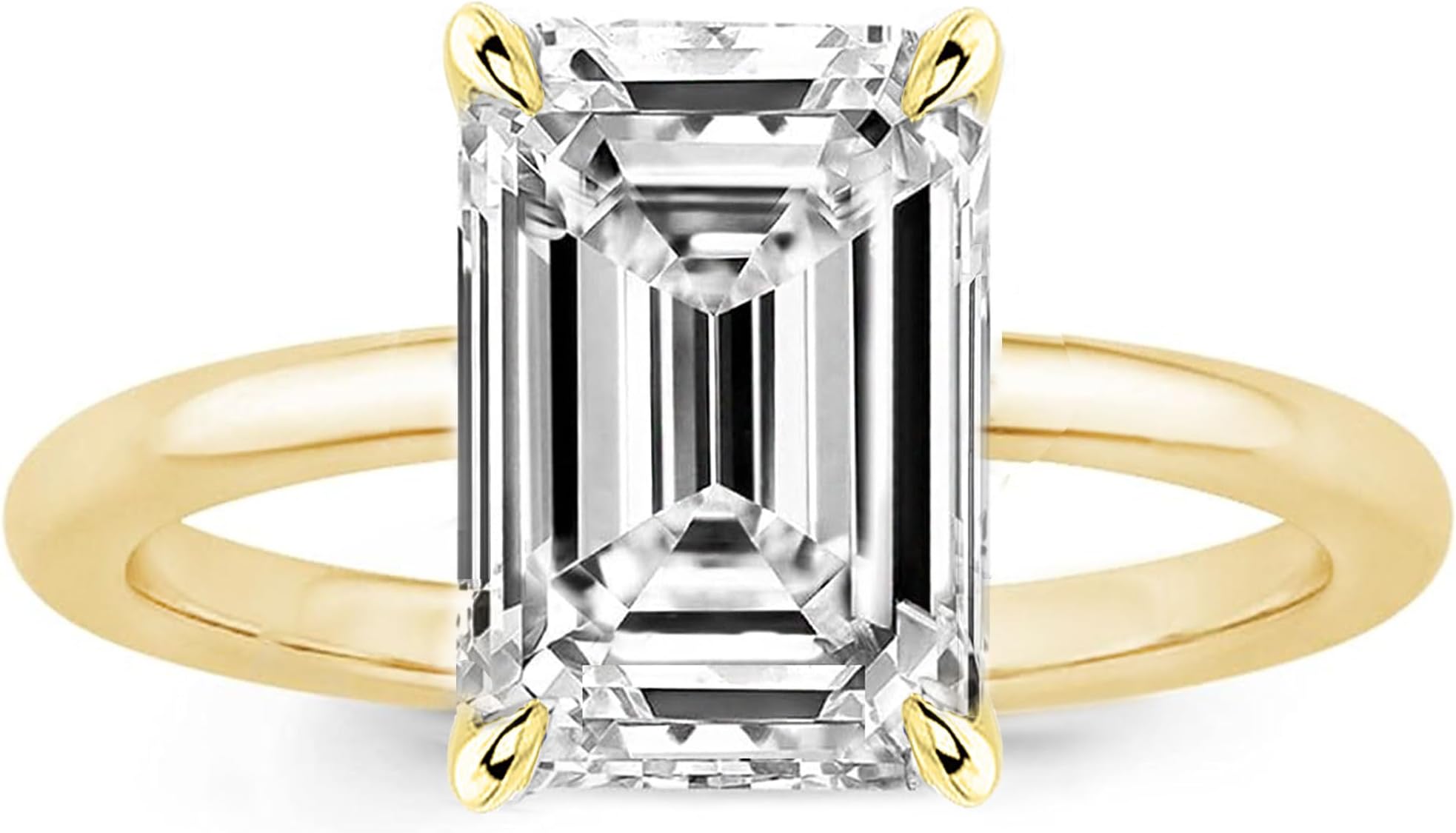RURULUYA3.5CT Elongated Emerald Cut Engagement Ring for Women,Simulated Diamond Promise Ring,925 Sterling Silver 18K Yellow Gold Plated Ring