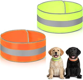 2PCS Reflective Dog Collar High Visibility Pet Collars, Fluorescent | Adjustable Nylon Pet Collar with Quick-Release Buckle, Dog Reflective Gear for Small Medium Large Pet Puppy, Orange and Green