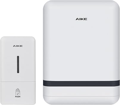 AIKE Push Soap Pump and Wall Mount Paper Towel Dispenser Bundle, Model AK1006& AK5301 White