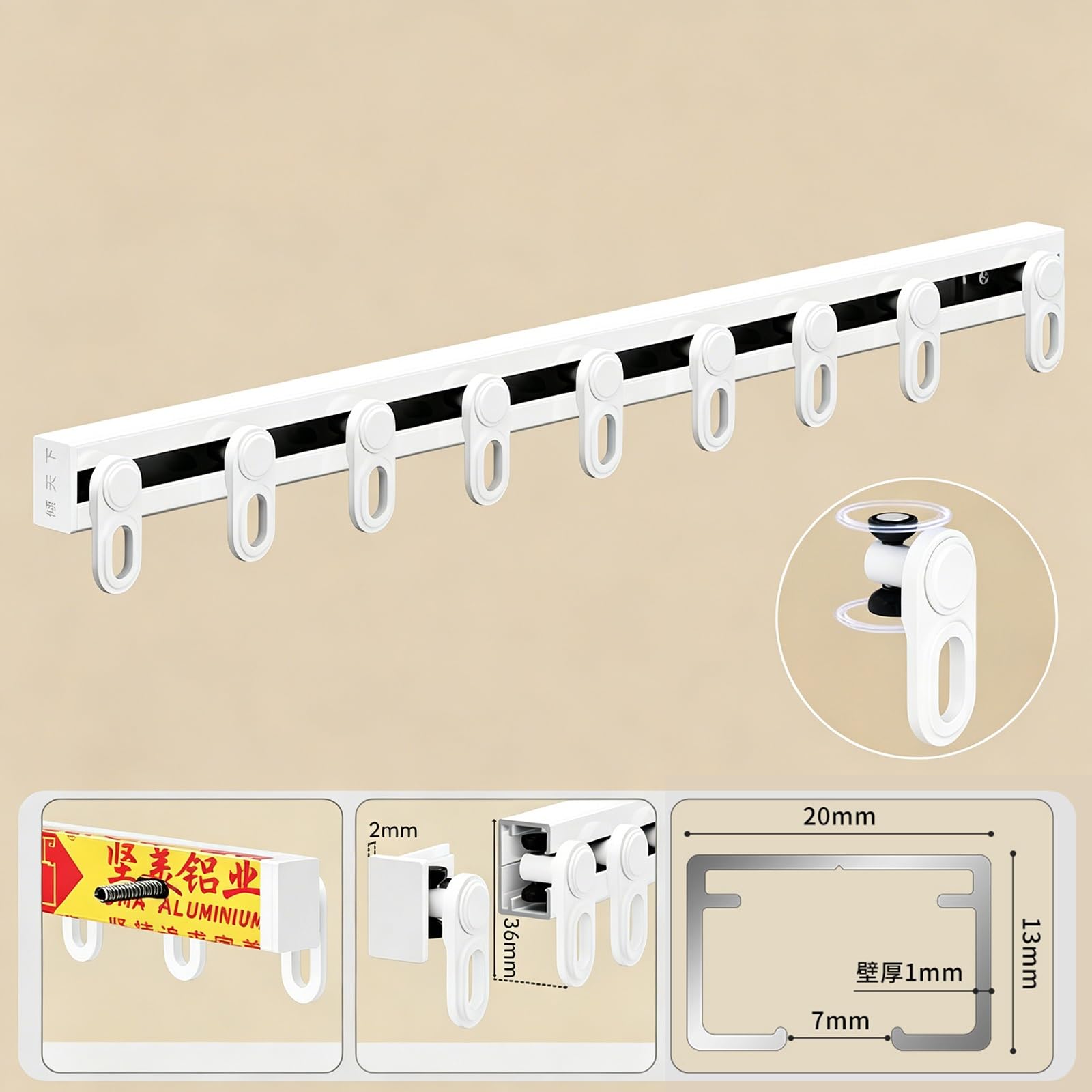 Rail À Rideau Simple En Aluminium, Tringle Silencieuse À Fixation Murale Latérale, Blanc Et Noir, Glisse Fluide Et Silencieuse Pour Salon, Appartement, Hôtel Et Décoration Intérieure