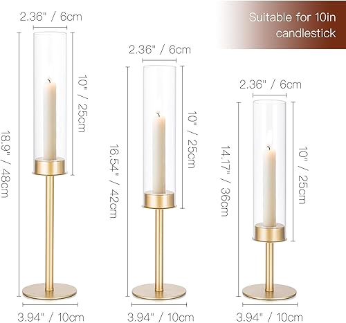 Miniatura 4 de Candelabro dorado de huracán: candelabros cónicos para mesa de cristal de boda, centro de mesa para mesas de comedor, juego de 6 candelabros altos