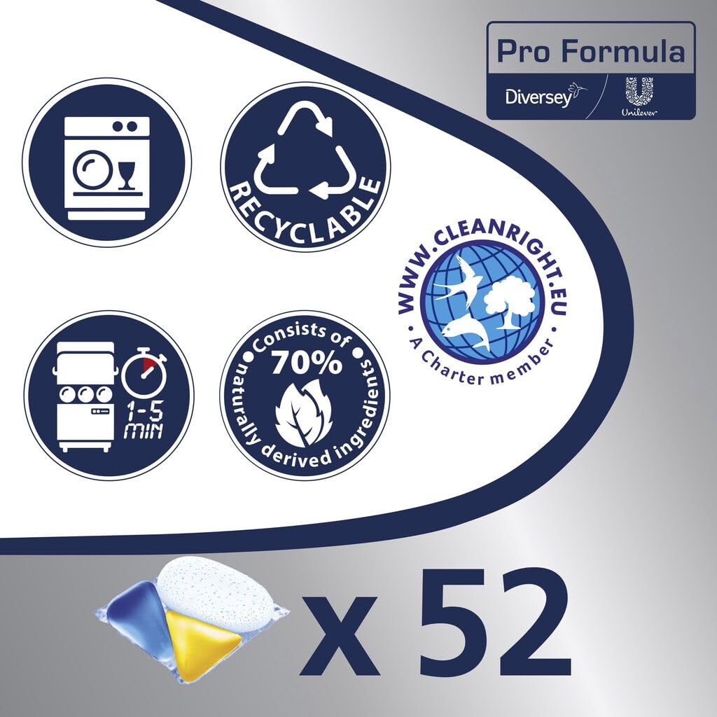 Sun Professional Optimum All in 1 - Spülmaschinenkapseln All in 1, mit Klarspüler und Salz, geeignet für Haushalts- und Gewerbegeschirrspüler - 4 x 52 Stk.