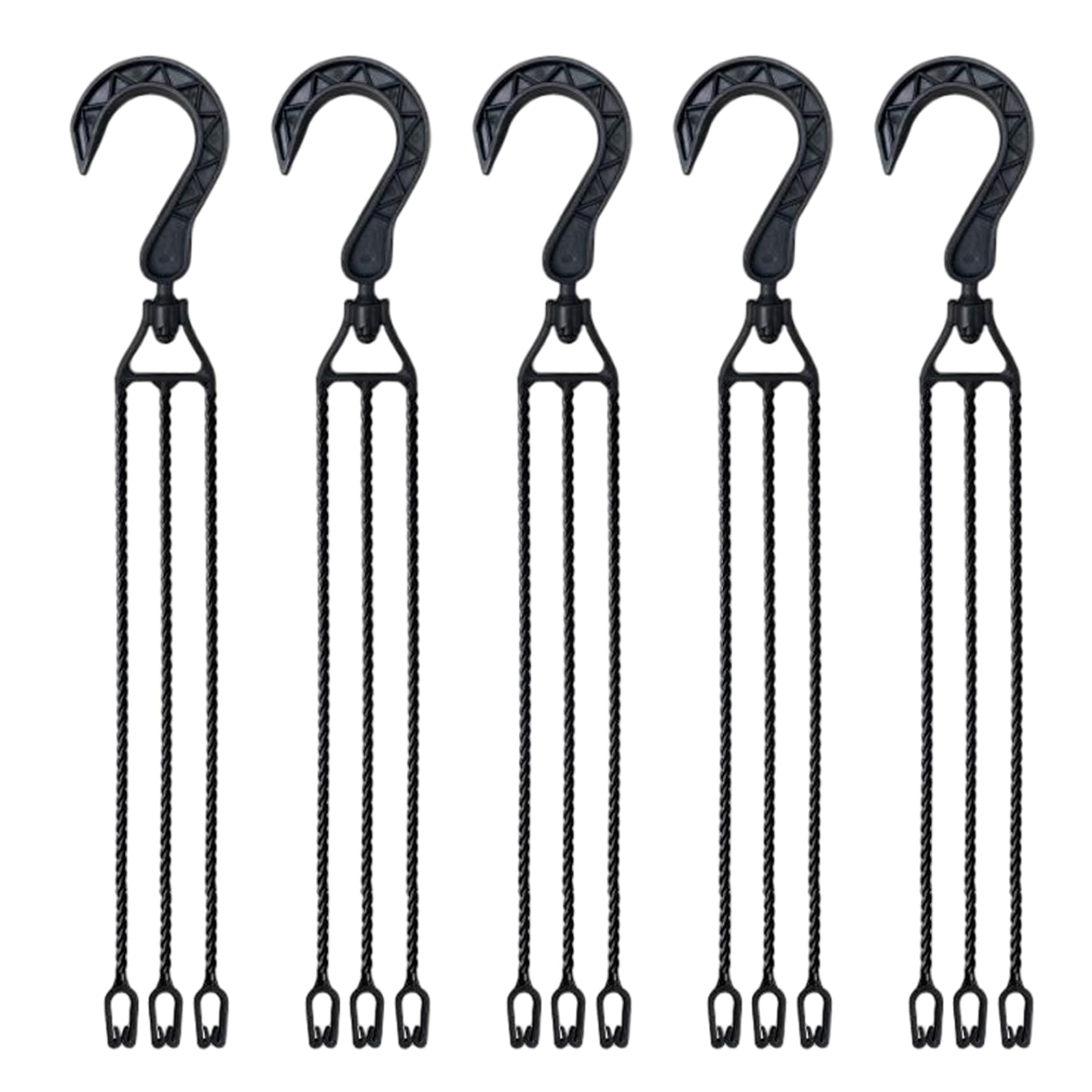 Pesoncarl Black Hanging Basket Hooks, 5Pcs 15.8 Inch Rotating Plant Pot Hanger, Plastic Hanging Basket Chain With 3 Hooks For Flower Pot, Bird Feeders, Lanterns, Garden