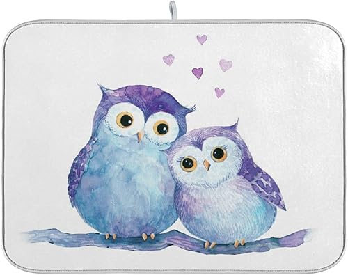 Tapete de secado de platos con diseño de búho para encimera de cocina, almohadilla de secado de microfibra absorbente, grande de 18 x 24 pulgadas,