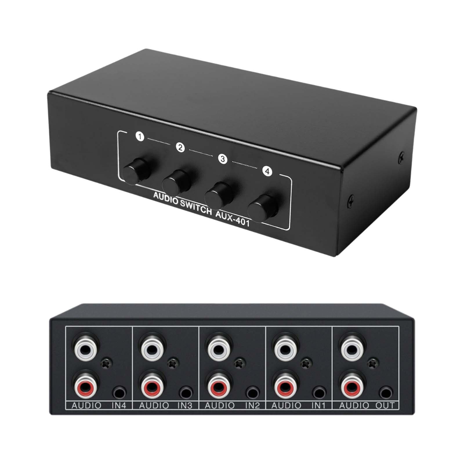 Interruttore Audio,Selettore audio stereo 4 in 1 uscita,Selettore audio stereo,Switch Audio Commutatore,Commutatore AV,Quattro in entrata e una in uscita, adatti per DVD, console di gioco