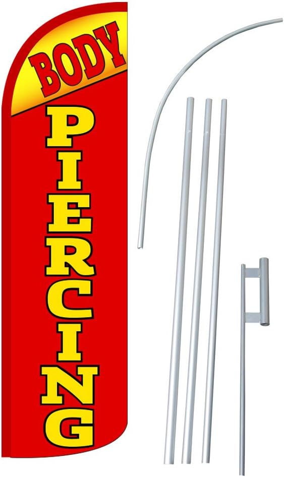 NEOPlex - "Body Piercing" 12-Foot Super Swooper Feather Flag with Heavy-Duty 15-Foot Pole and Ground Spike