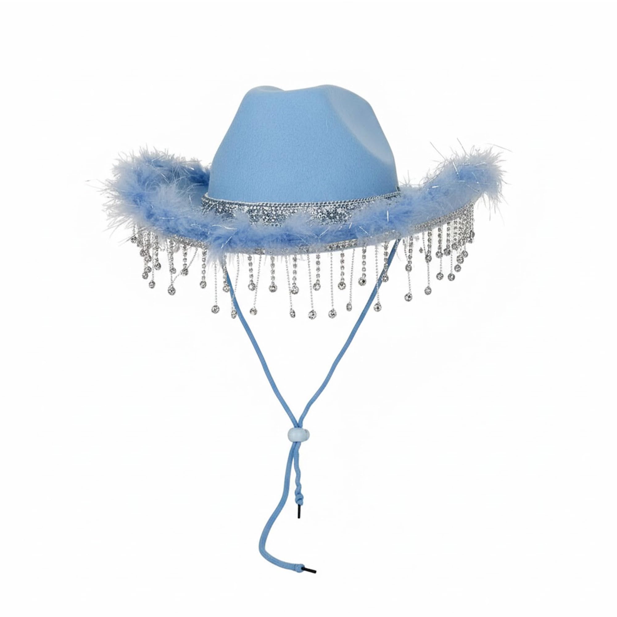 Bodygenix Blue Tassel Cowboy Hat for Adults – Soft Felt-Style Polyester Western Cowgirl Hat with Adjustable Chin Strap – Lightweight, Comfortable Fancy Dress & Festival Party Accessory