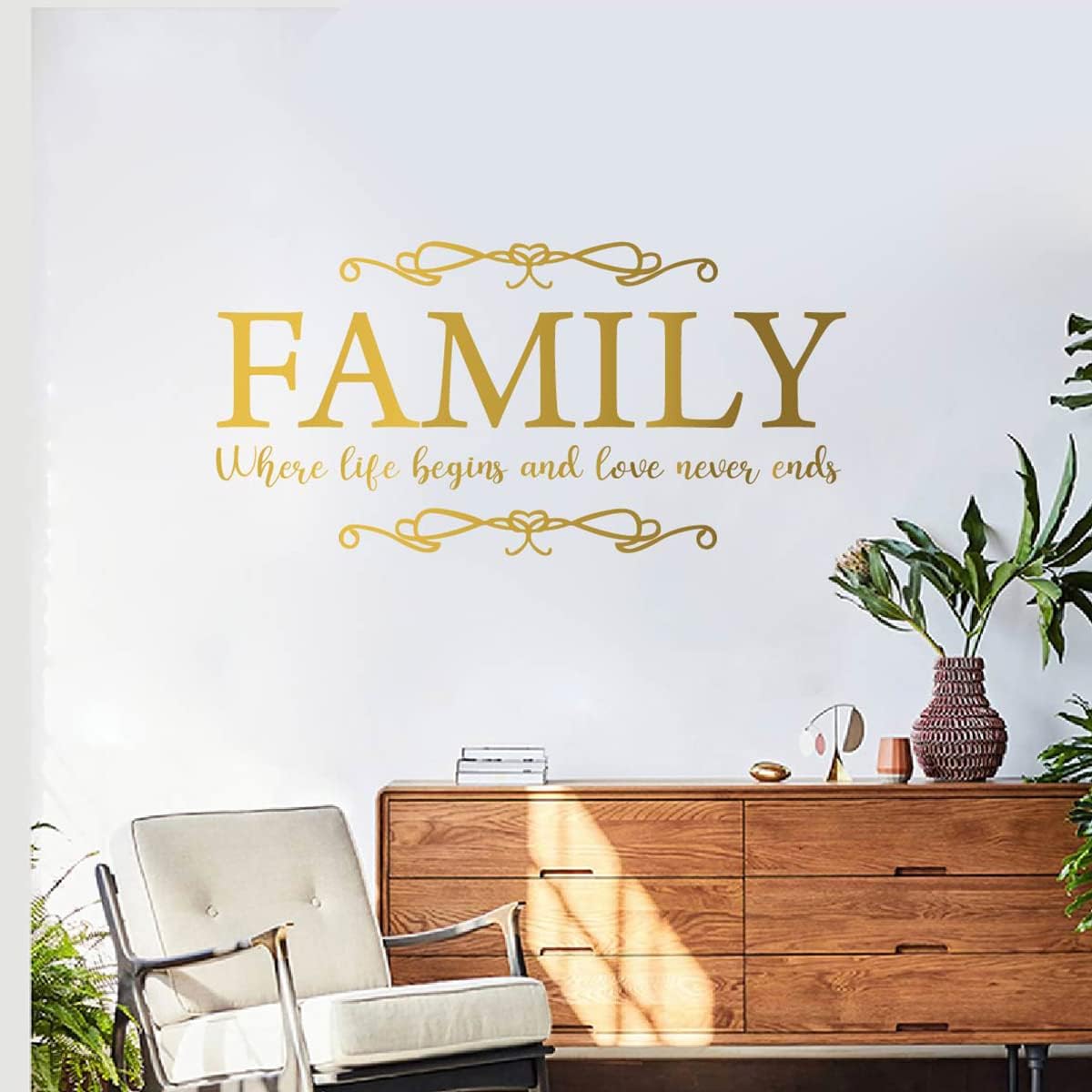 Family Quote Design Life and Love Wall Decor Sticker Mural for Home Kitchen Living Room Removable Decal BK044 (M-90X45cm, Black)