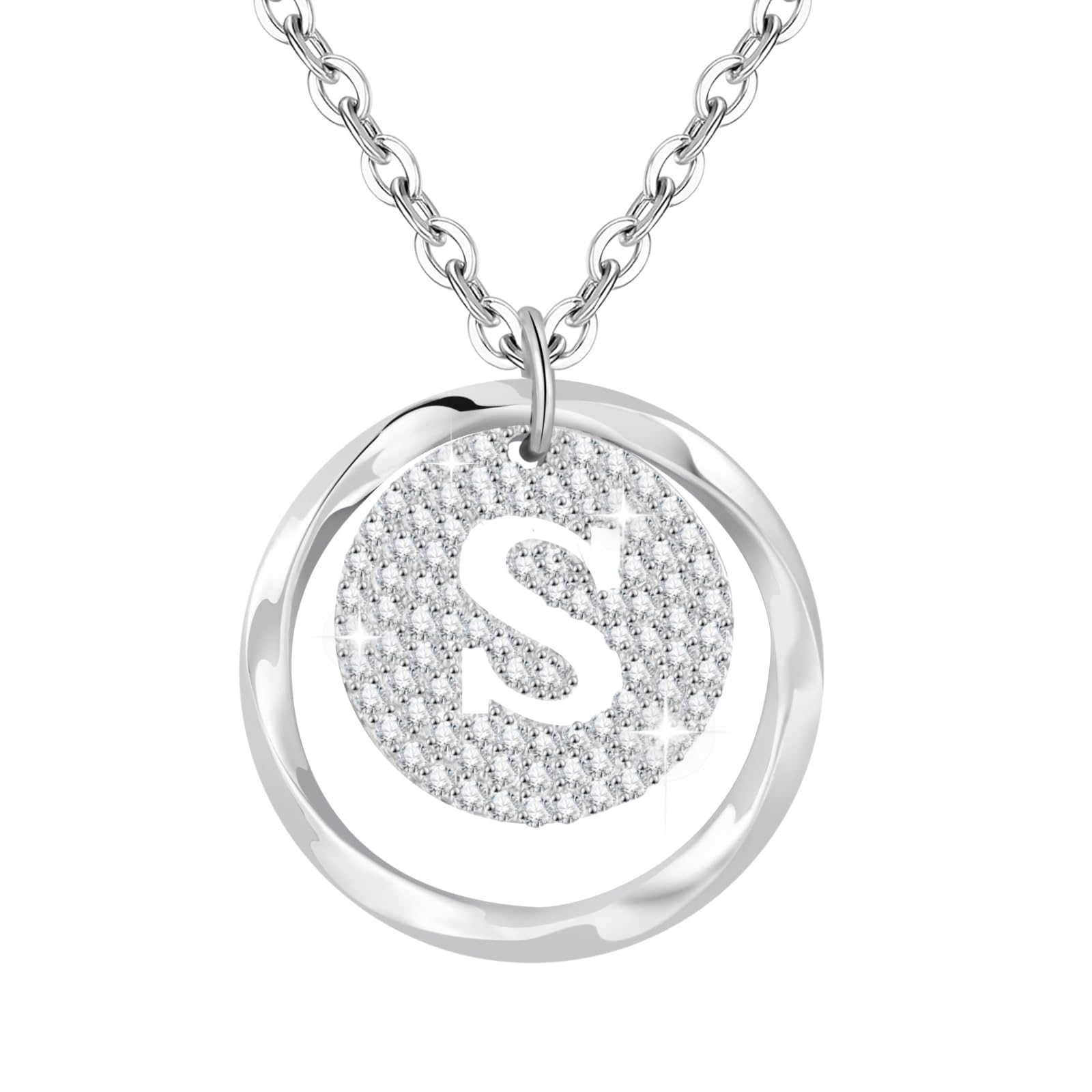 A-Z Initial Necklace for Women in 925 Sterling Silver Personalized Necklace with Silver Letter Necklace with Cubic Zirconia Adjustable Silver Jewelry for Women — view 25