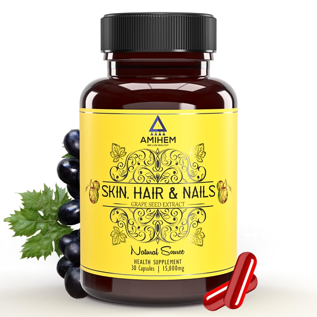 AMIHEM Grape Seed Extract Capsules | Ultra-Potent Antioxidant-Rich Supplement for Radiant Skin, Healthy Hair & Strong Nails | Anti-Aging, Collagen Boost, Cellular Health | 1000mg per serving-image-48