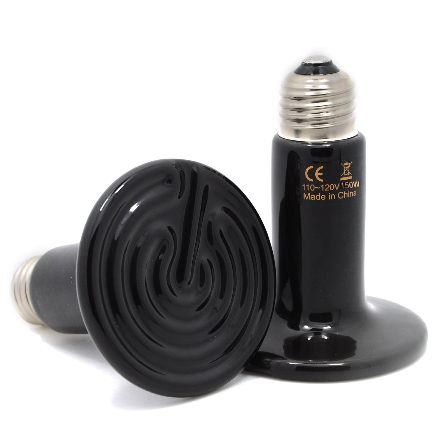 150W 2-Pack Ceramic Heat Lamp Bulb Infrared Reptile for Pet Coop Lizard Snake Turtle Aquarium No Light No Harm Emitted