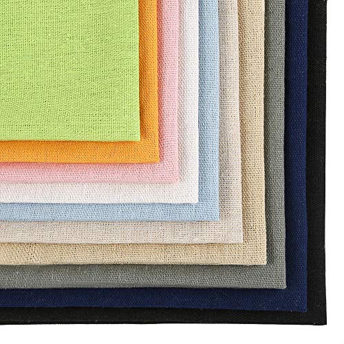 Caydo 10 Pieces 10 Colors Linen Needlework Fabric for for Garments Crafts, Upholstery