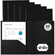 ViVin 60 Pack Plastic Folders with Pockets Black | Fits Letter Size Papers, Sturdy 2 Pocket Folders, Plastic Pocket Folder for Home School and Office