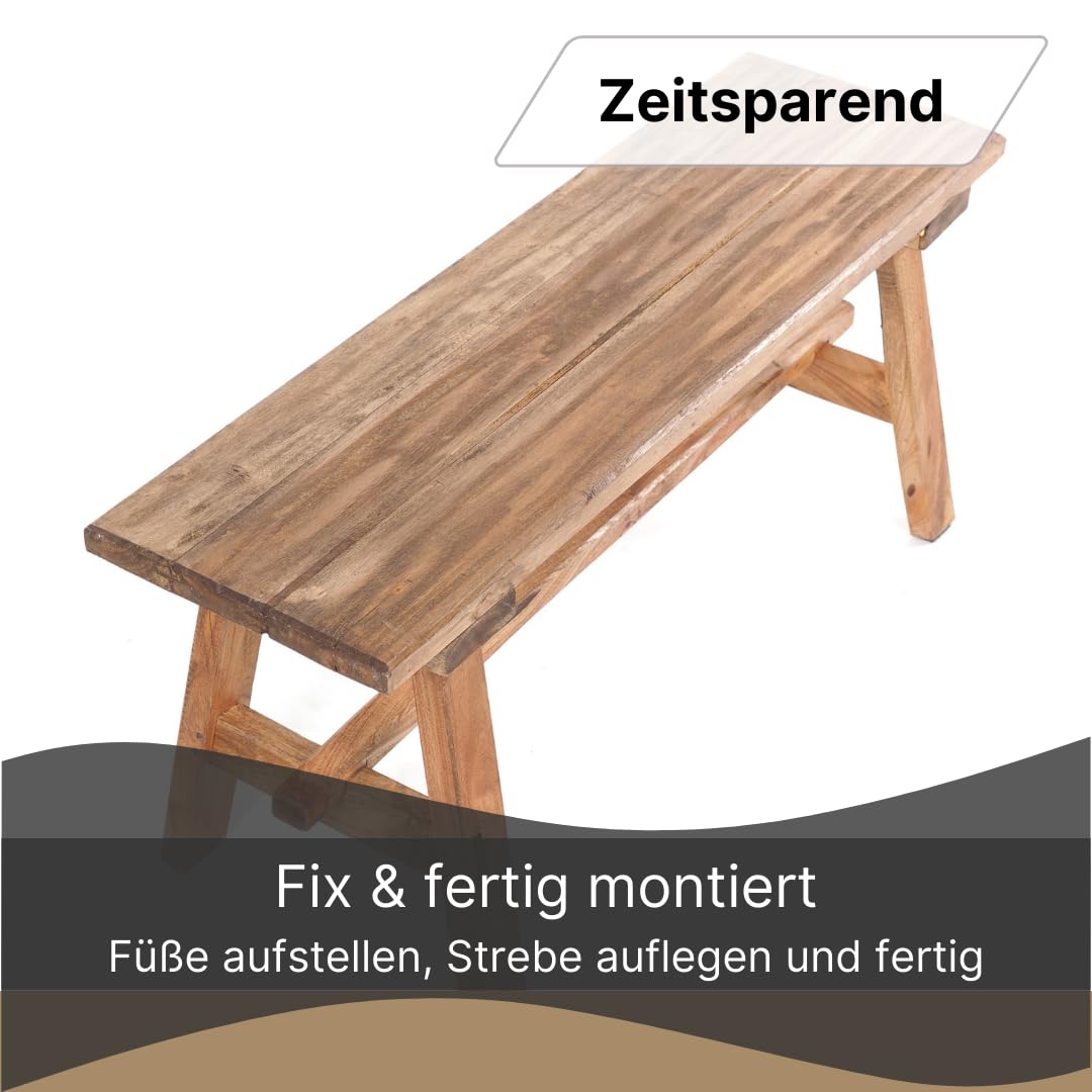 DESIGN DELIGHTS RUSTIKALE HOLZBANK Anzio 90 | 90x39x26cm (BxHxT), Bank aus Mahagoni Holz | zusammenklappbare Sitzbank, Holzbank, Küchenbank aus Holz, Faltbank | Farbe: 01 Natur-Vintage