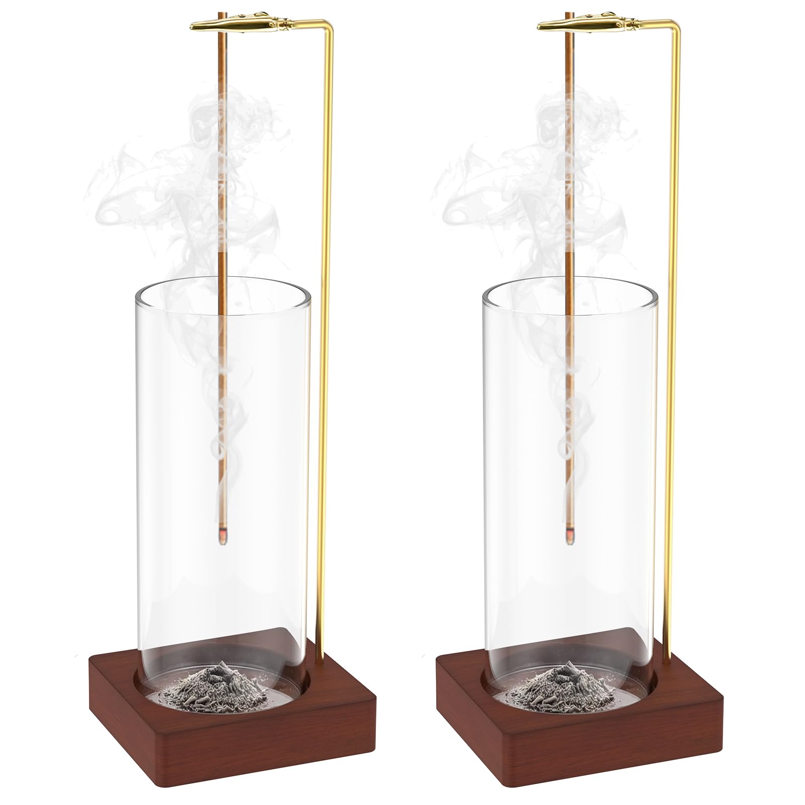 2 Pcs Incense Holder, Wooden Upside Down Incense Holders with Removable Glass Ash Catcher Incenses Stick Holder with Wood Tray and Metal Rod for Yoga Spa and Home Relaxation